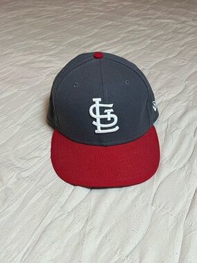 New Era Gray and Red Fitted Baseball Cap with White Logo